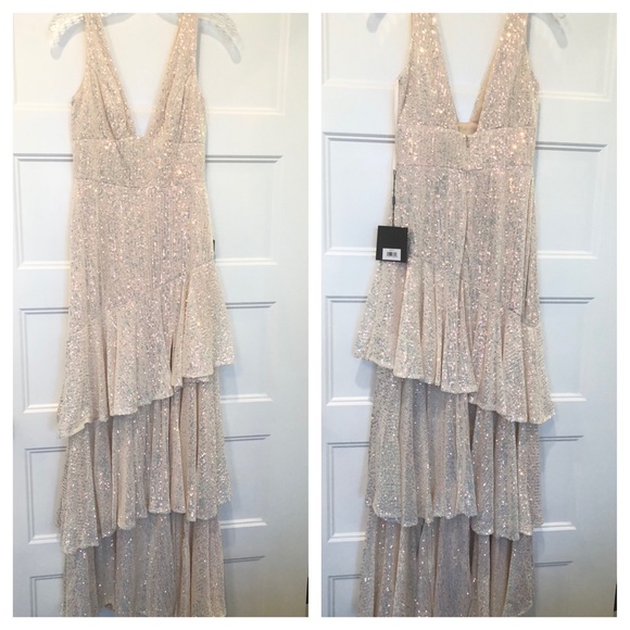 Mac Duggal size 2 Iridescent Sequin Ruffle Tiered Gown size 2 - Picture 4 of 7